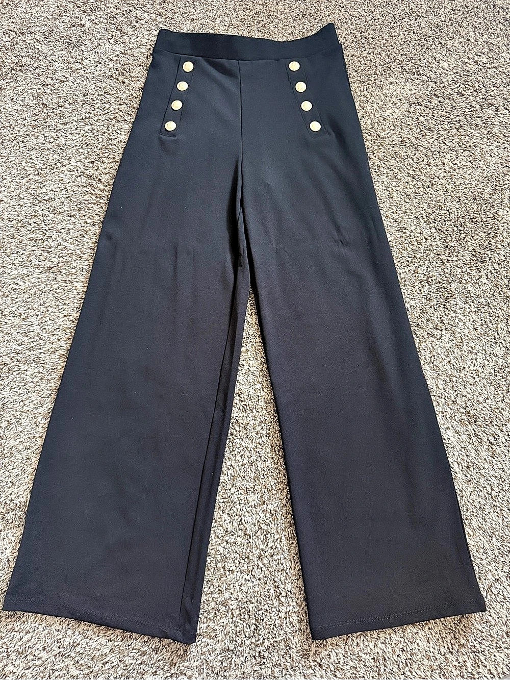 Fashion Nova Black High-Waisted Wide Leg Pants With Gold Button Detail - Size S